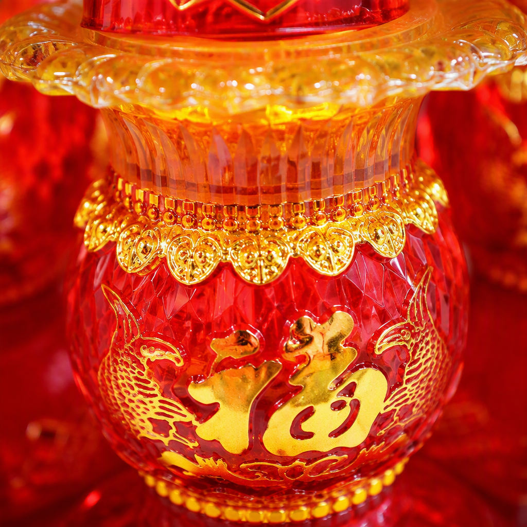 Five red electronic candles, auspicious text decorations on the base, festive and holiday lights, flame-shaped home decoration Application Scenario