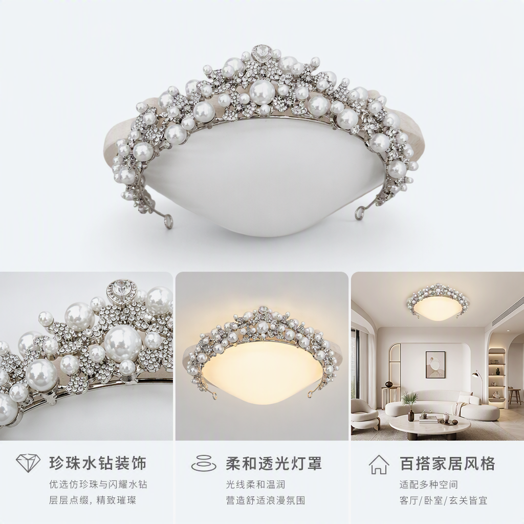 Shining silver pearl crystal crown headwear, elegant and noble wedding banquet hair accessory, women's accessory