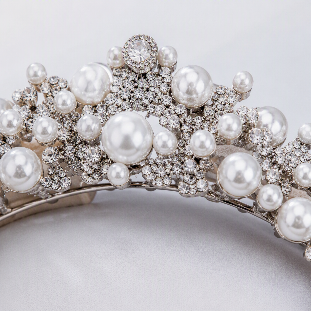 Shining silver pearl crystal crown headwear, elegant and noble wedding banquet hair accessory, women's accessory Application Scenario