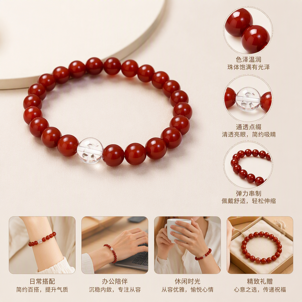 South red hand string de moda red bead string pulsera incrustación central cuentas de cristal transparente simple 100 accesorios para las mujeres