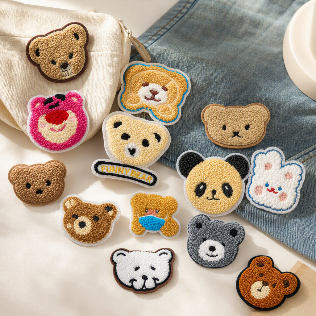 A variety of cute cartoon animal plush stickers and fabric decorations are available for children's DIY decals and patches details Picture