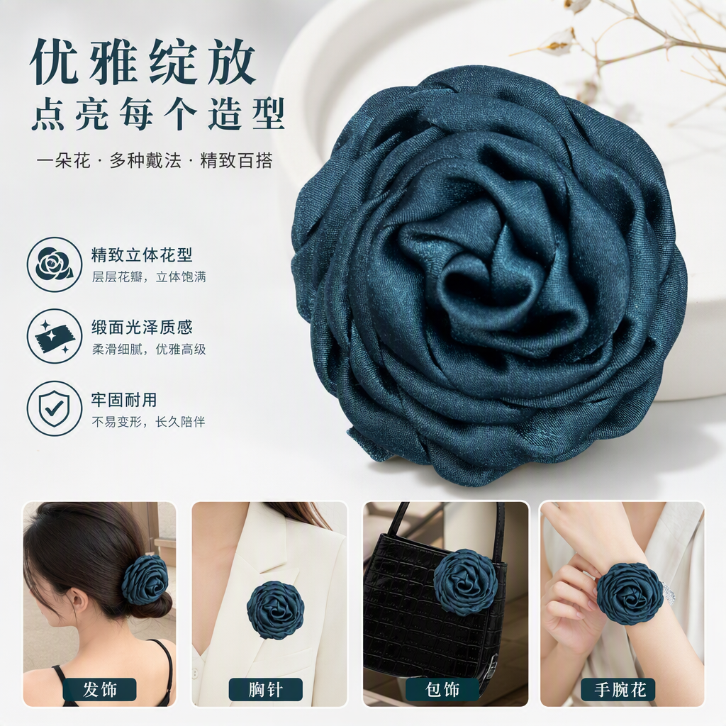 高档丝绸玫瑰花饰品深绿色优雅手工制作婚礼装饰摆件礼品赠送