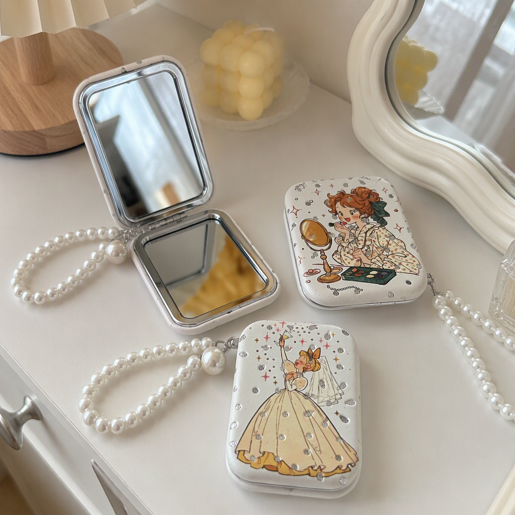 A portable small mirror with colorful floral patterns, a fashionable makeup mirror, a must-have exquisite and creative gift for girls details Picture