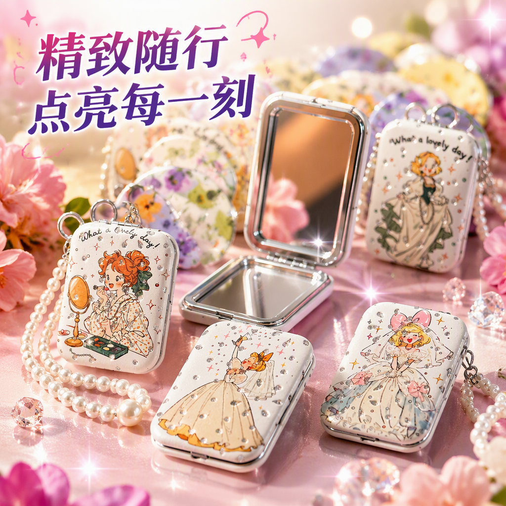 A portable small mirror with colorful floral patterns, a fashionable makeup mirror, a must-have exquisite and creative gift for girls Specification image