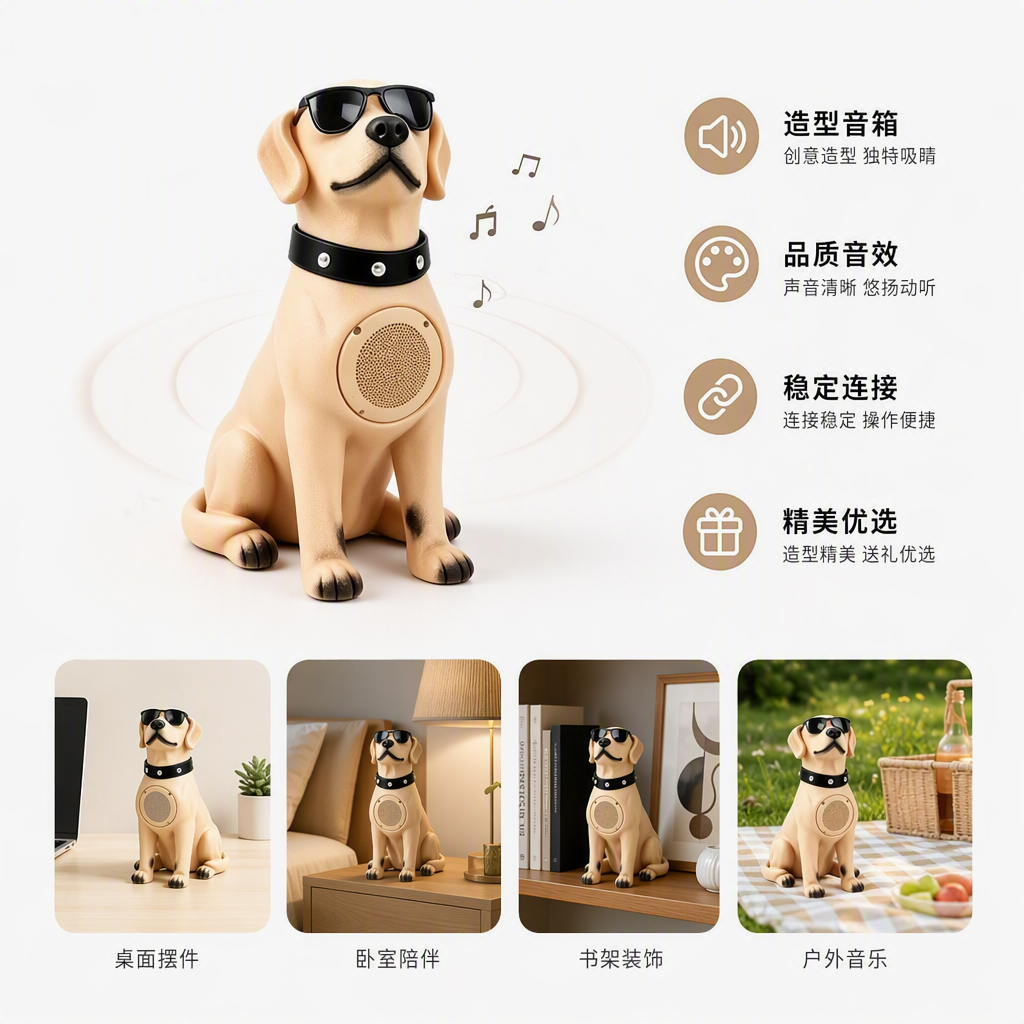 Creativo bluetooth audio beige gafas de sol perro forma bluetooth speaker 152849560 Item Picture