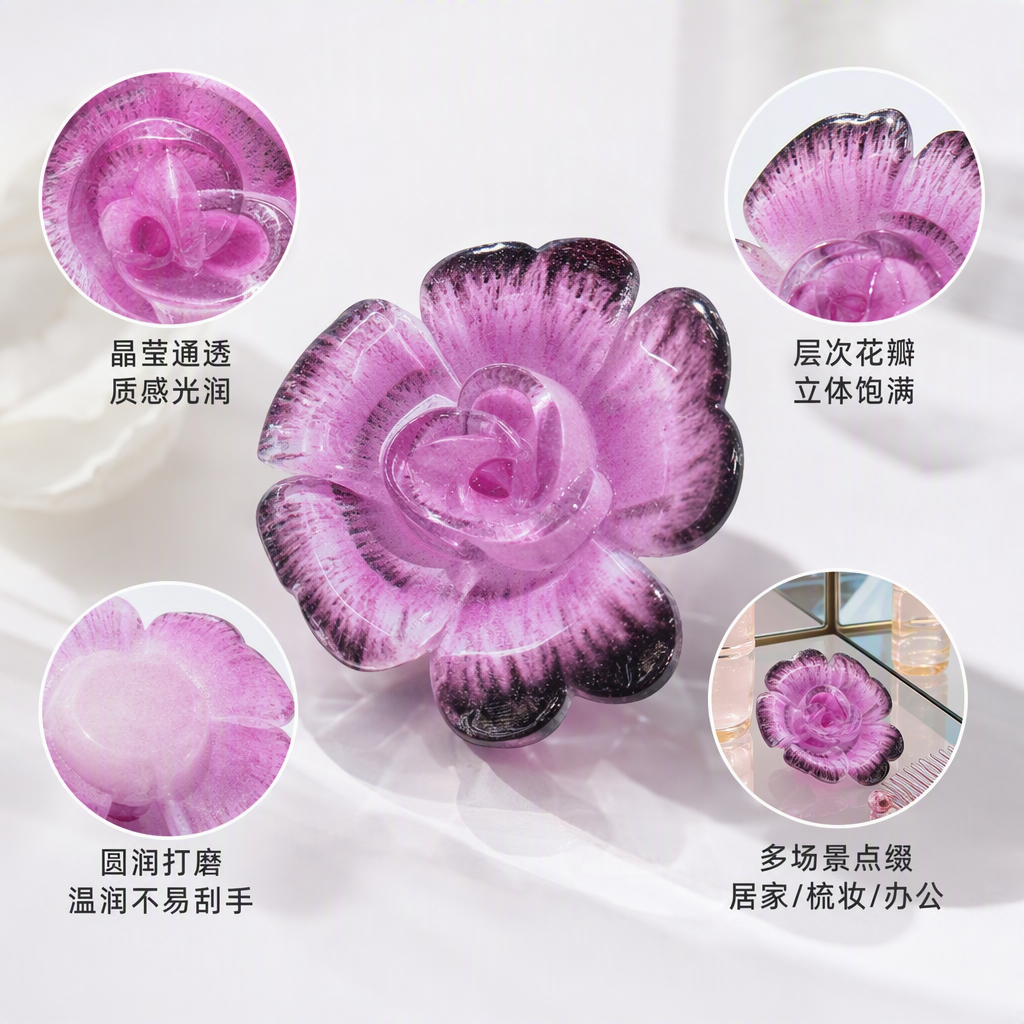 粉色玻璃花朵饰品手工创意甜美浪漫时尚百搭配饰品礼物