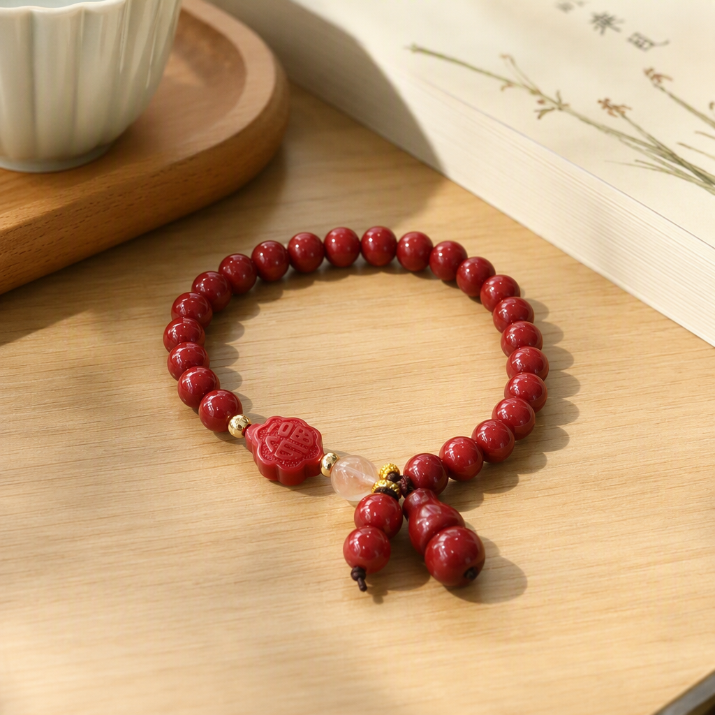 Cinabrio cadena de mano moda vintage rojo cadena de cuentas pulsera simple 100 accesorios de mano tejido a mano tendencia accesorios details Picture