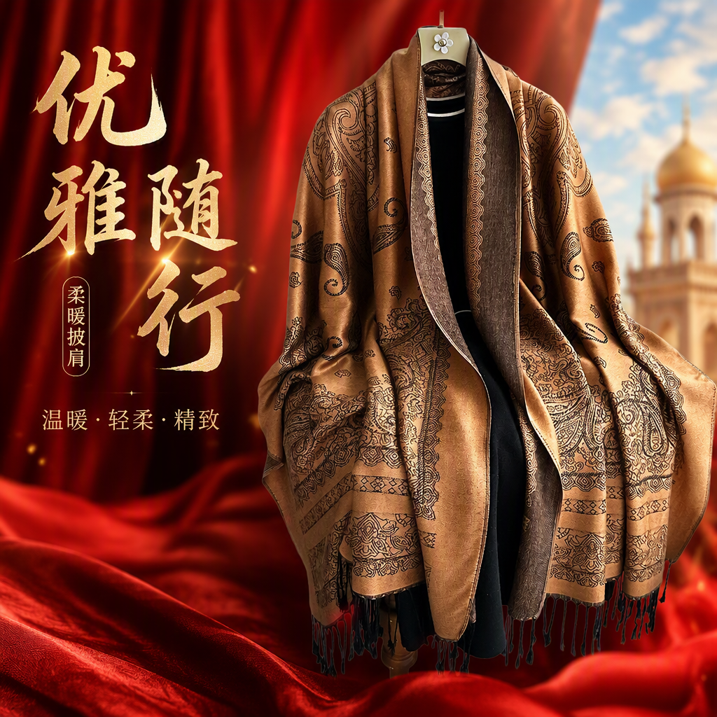 This fashionable and retro brown patterned scarf is versatile and warm. It is a trendy long accessory for women's shawls in autumn and winter Specification image