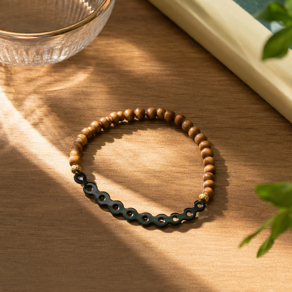 Estilo natural cordones de mano de madera marrón con cuentas verdes frescas pulsera de moda para hombres y mujeres accesorios details Picture