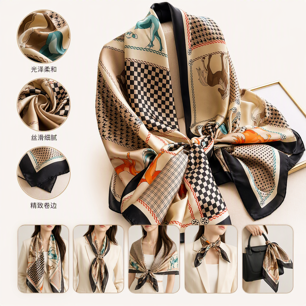 Fashionable colorful printed silk scarf, versatile and elegant lady's shawl, new spring and summer soft and light accessory