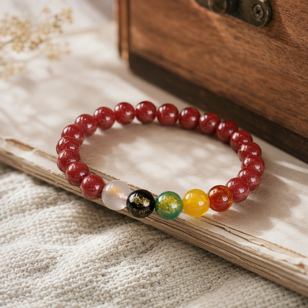 Cordón de mano cinabrio cordón de cuentas multicolor pulsera multi-hilo redondo liso cuentas rojas con blanco negro verde amarillo adorno cuentas compartimiento caja de almacenamiento presentación details Picture