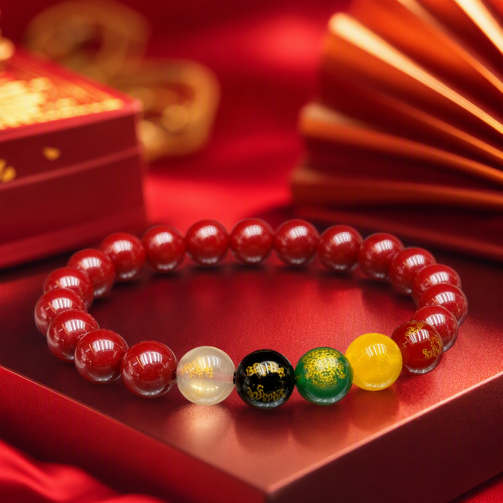 Cordón de mano cinabrio cordón de cuentas multicolor pulsera multi-hilo redondo liso cuentas rojas con blanco negro verde amarillo adorno cuentas compartimiento caja de almacenamiento presentación Specification image