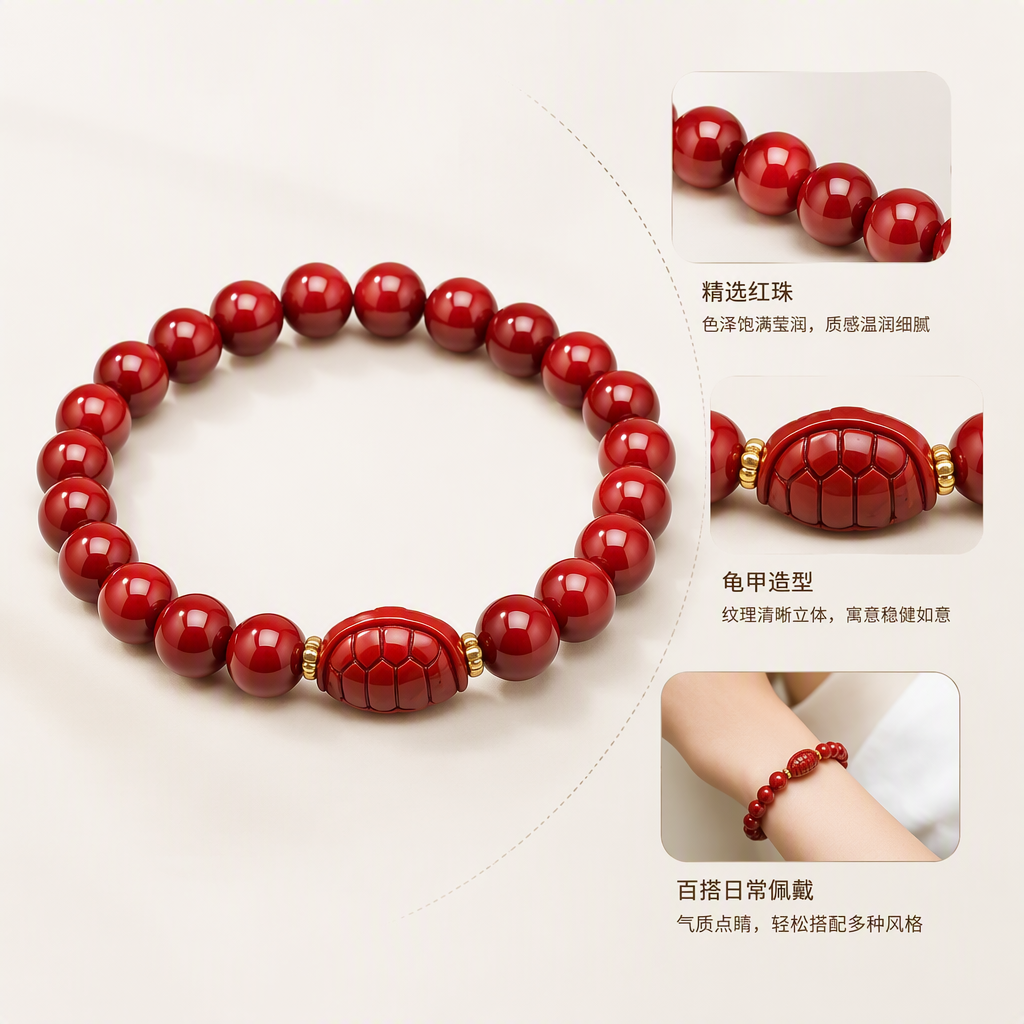 Cordón de mano cinabrio cordón de cuentas rojas pulsera central grabado colgante de dragón de moda 100 accesorios regalo para novia