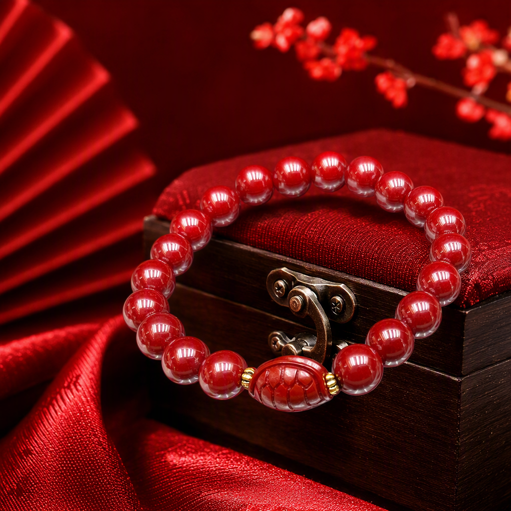 Cordón de mano cinabrio cordón de cuentas rojas pulsera central grabado colgante de dragón de moda 100 accesorios regalo para novia Specification image