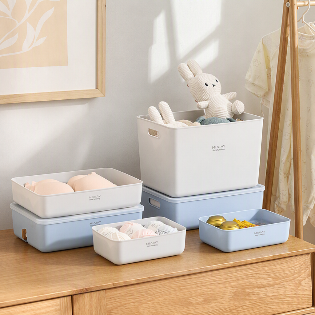 【CL】26Q1#3051D Multi-functional light-colored desktop storage box, Patchwork cosmetics organizing box, simple storage box, storage items organizing and storage box pic 2