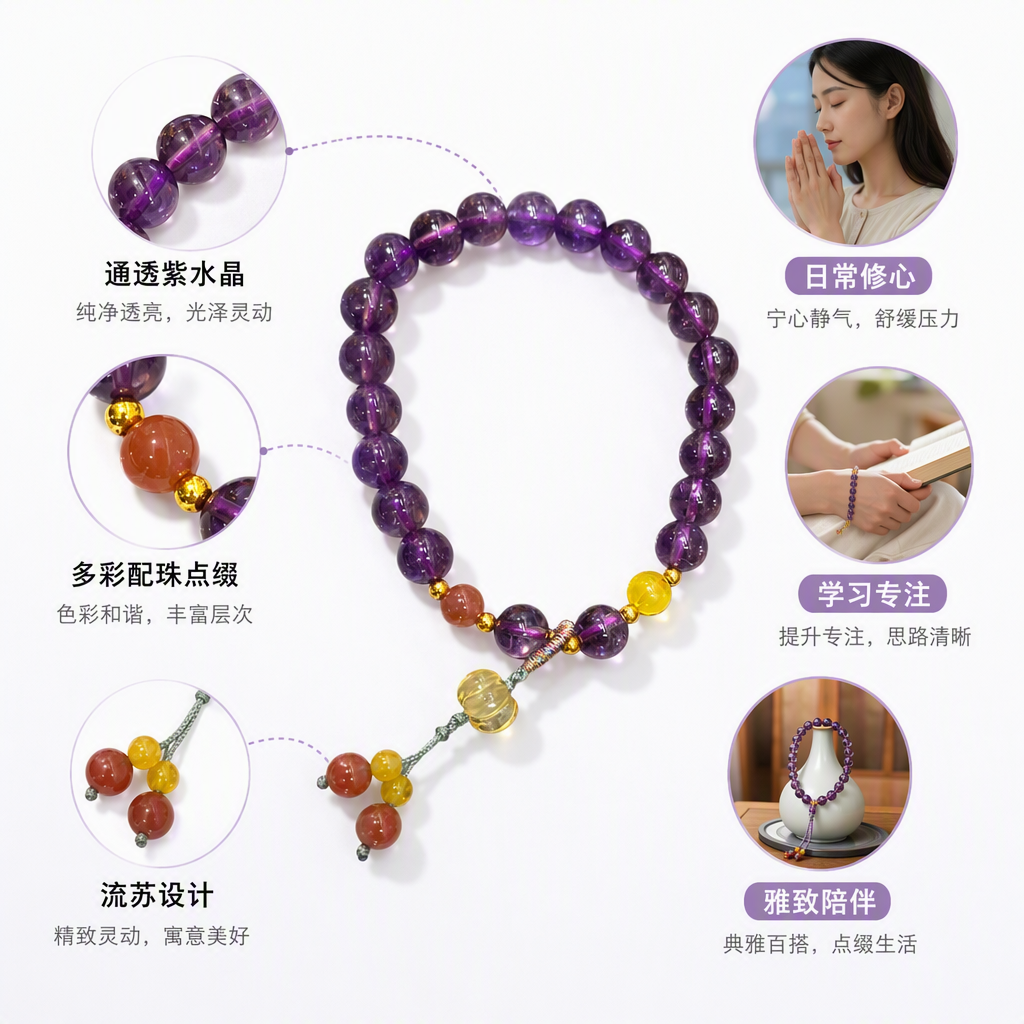 时尚紫色水晶手链女韩版简约手饰手串情侣手链送礼品潮流款
