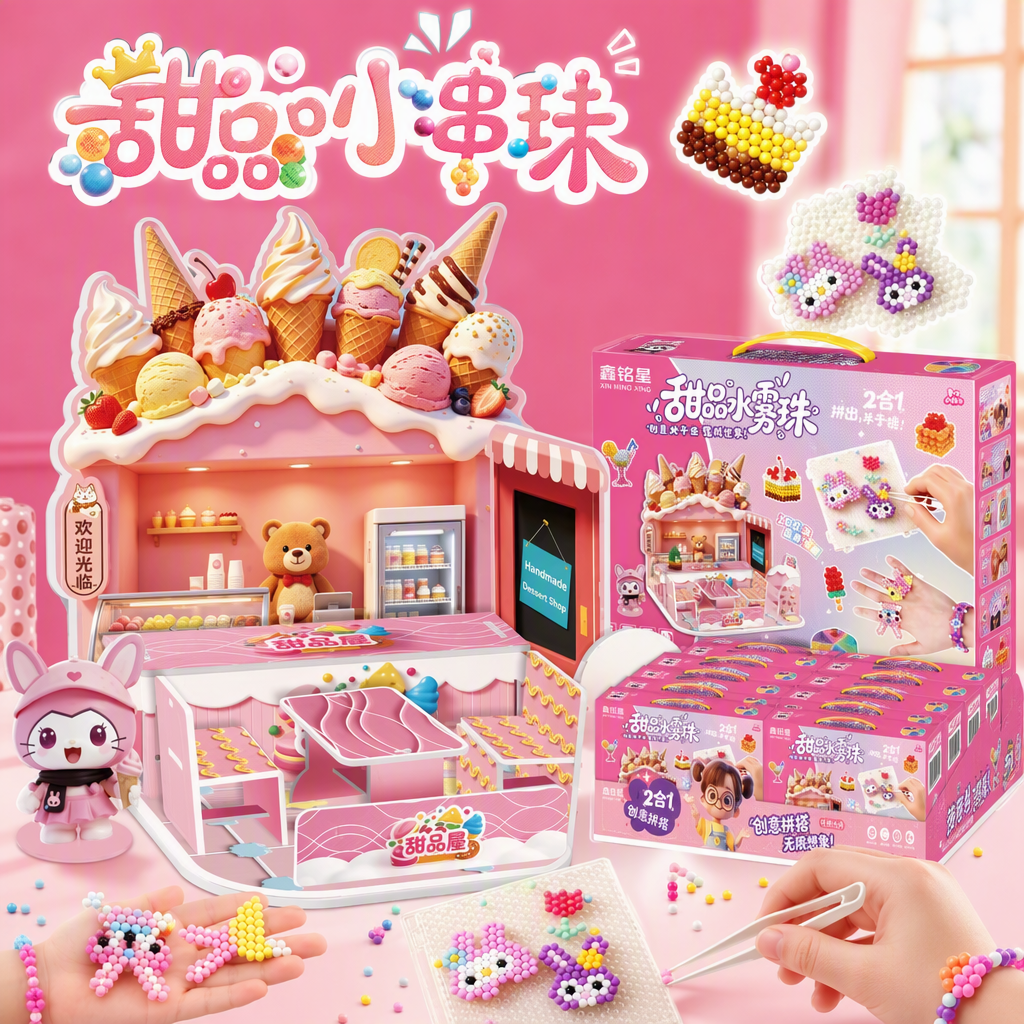 Pink dessert House scene toy set, children's intelligence assembly, Fun kitchen Simulation game gift box, Children's Day gift Specification image