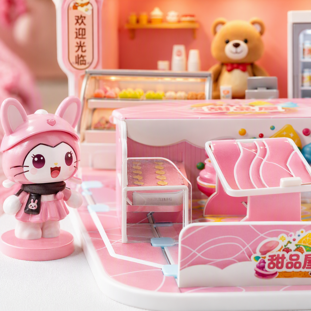 Pink dessert House scene toy set, children's intelligence assembly, Fun kitchen Simulation game gift box, Children's Day gift Application Scenario