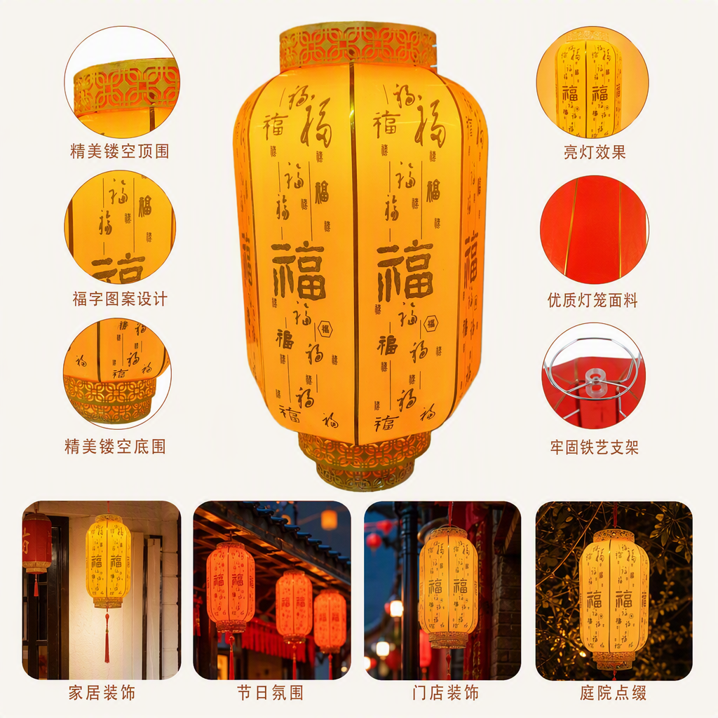 Festive festival decorations, golden "Fu" character hanging ornaments, Spring Festival celebration supplies, home decoration
