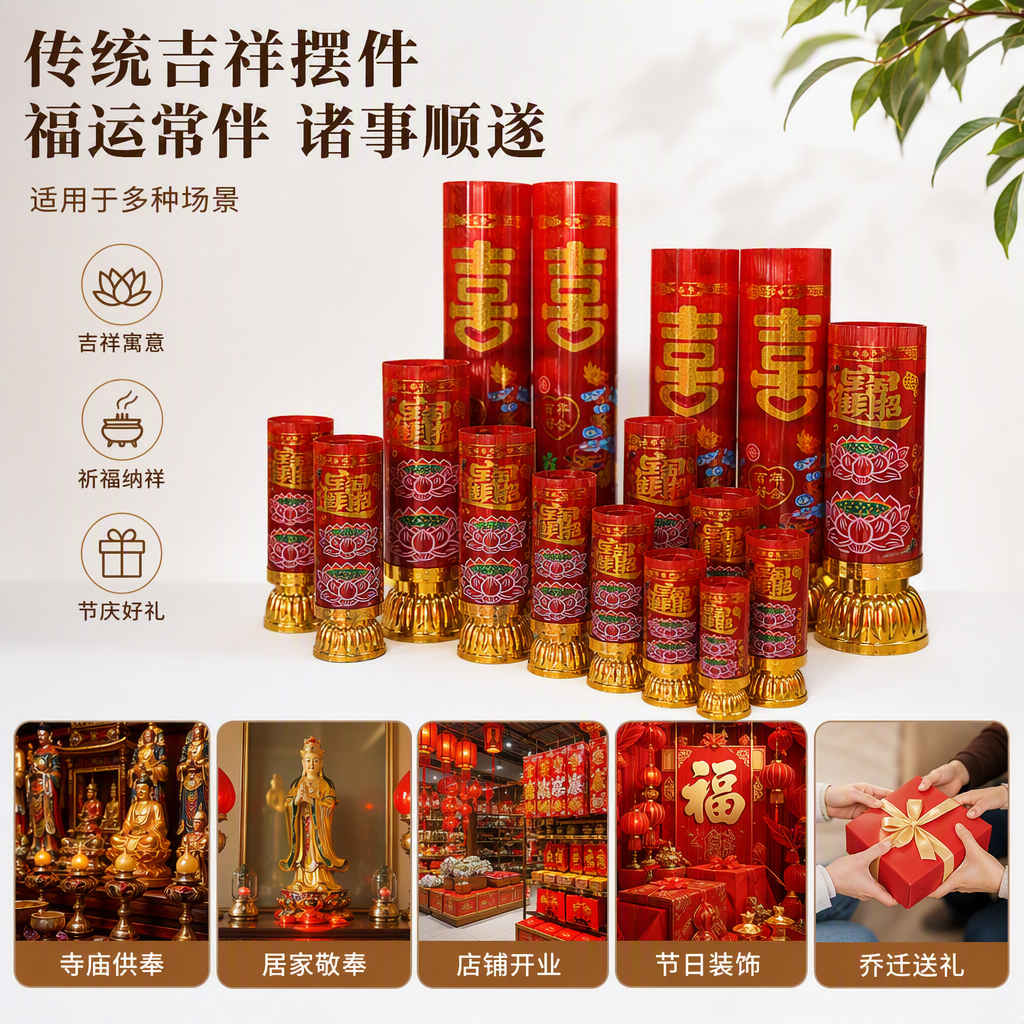 Red festive candle ornaments, wedding and festival decorations, home items, festival gifts and creative displays