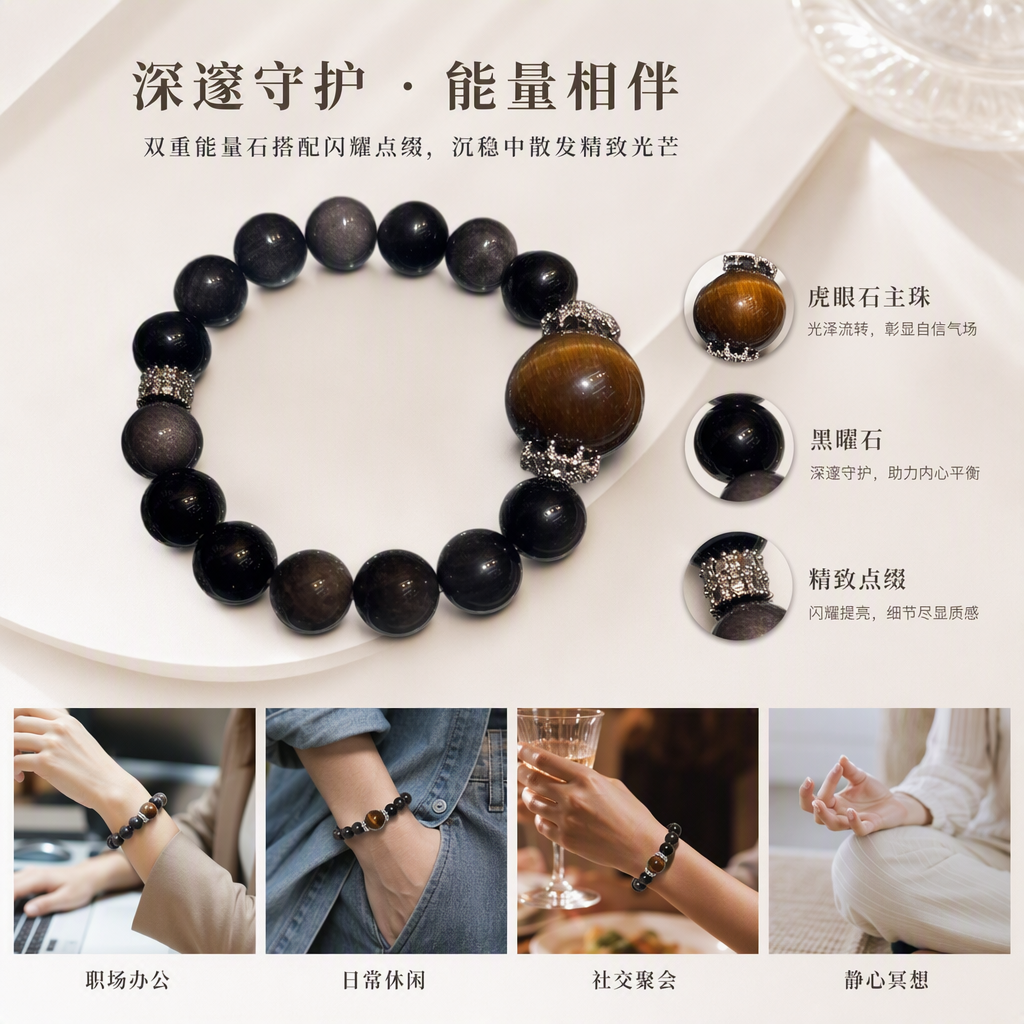 Brazalete de piedra ojo de tigre negro cristal natural para hombres y mujeres moda simple cadena de mano adorno de mano dar regalos