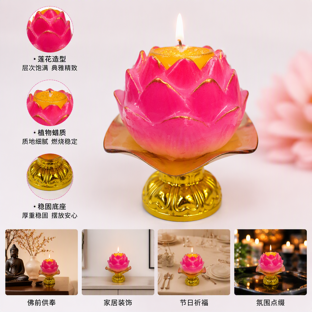 The pink lotuse-shaped scented candle creates a romantic atmosphere and decorates the home as a gift. It is lit by candlelight at night