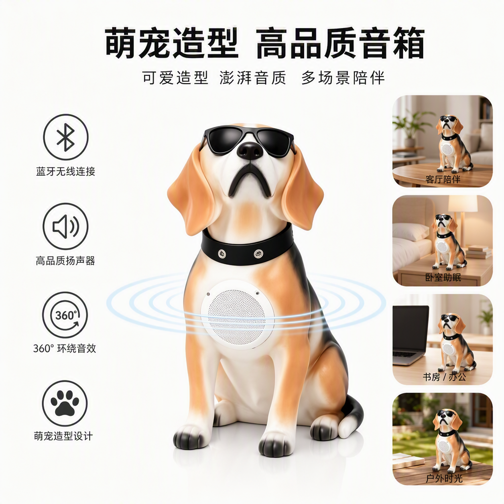 Beagle shape speaker moda portátil hd calidad de sonido creativo pet estilo regalo regalo