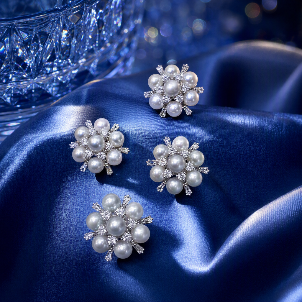 Shining silver pearl and diamond stud earrings, simple and elegant, versatile earrings, fashionable women's earrings gift Specification image