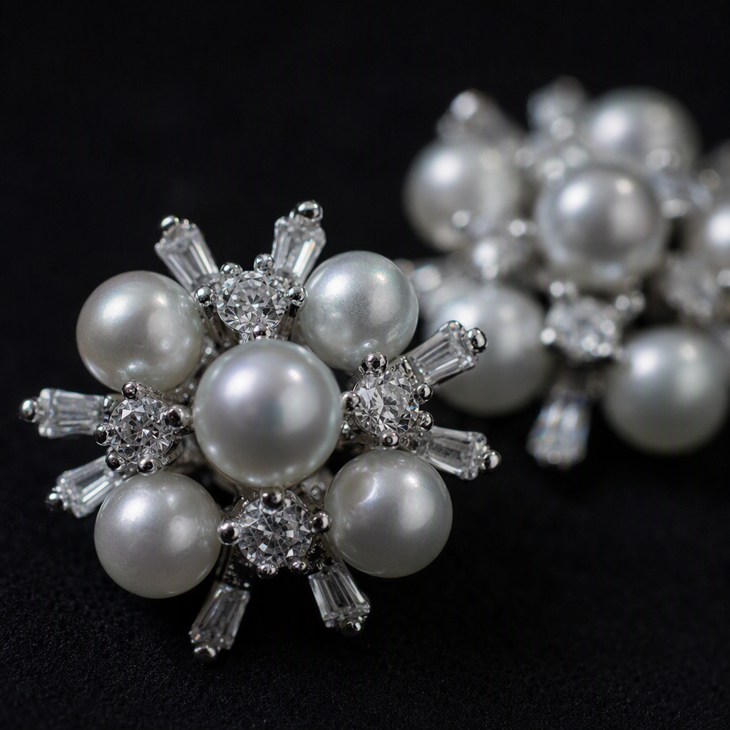 Shining silver pearl and diamond stud earrings, simple and elegant, versatile earrings, fashionable women's earrings gift Application Scenario