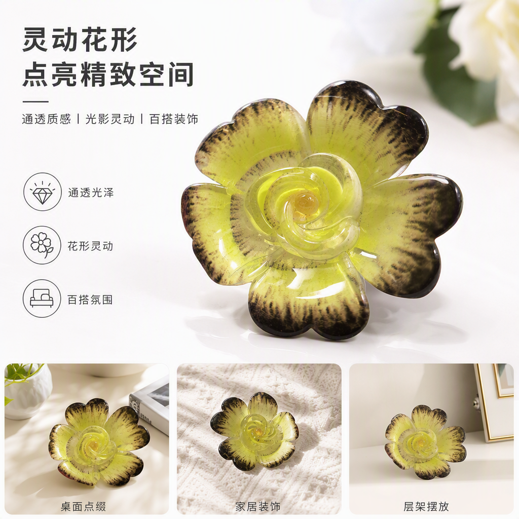 艺术彩色玻璃花瓶创意家居装饰摆件绿黄双色透明工艺品