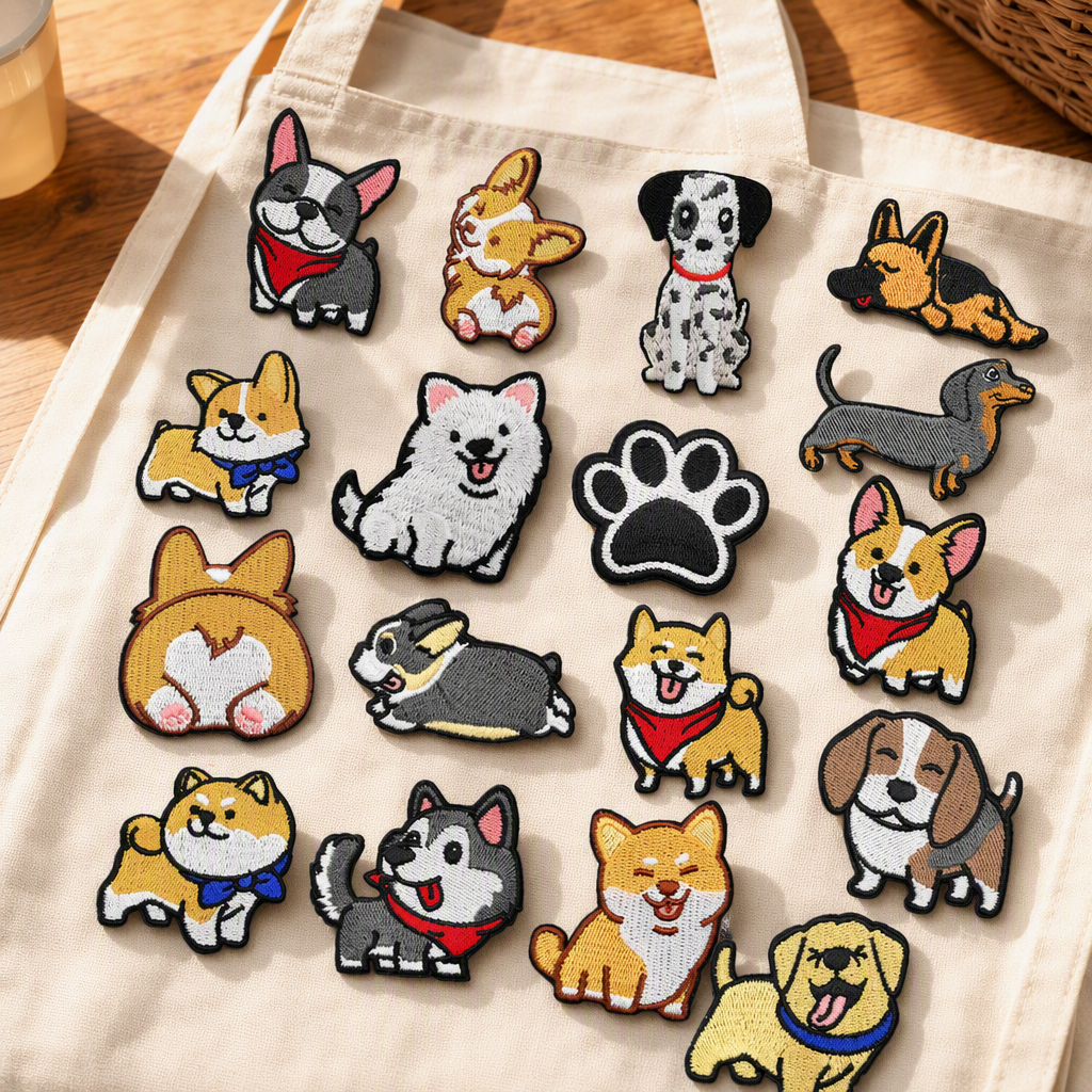 Colorful embroidered dog pattern patch, decorative fabric, handmade patch, DIY patch, clothing patch, colorful embroidered dog pattern patch details Picture