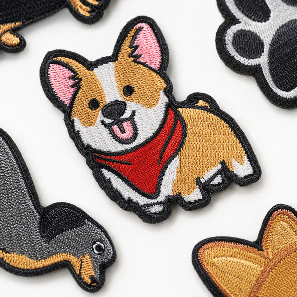 Colorful embroidered dog pattern patch, decorative fabric, handmade patch, DIY patch, clothing patch, colorful embroidered dog pattern patch Application Scenario