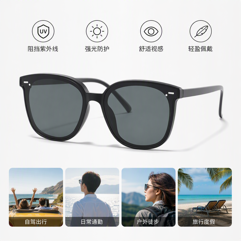 Fashionable polarized sunglasses for men, UV protection sunglasses, trendy driving, casual black polarized lenses, large frames for both men and women