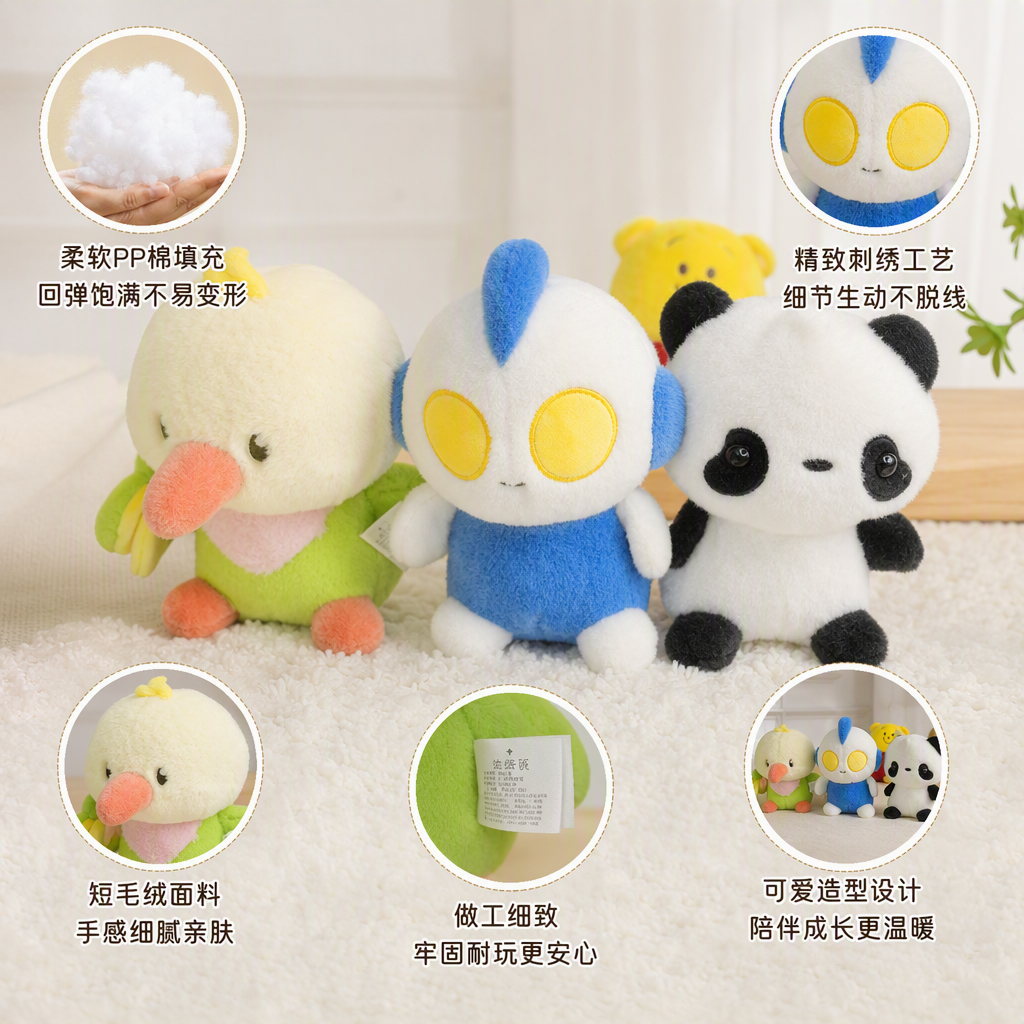 Colorful plush dolls, cute cartoon animal throw pillows, children's toys, soft velvet fabric gifts, collectible items