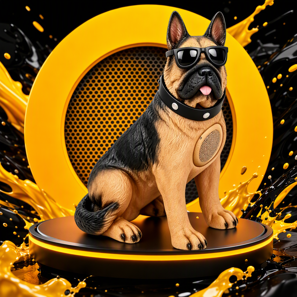 A new creative Bluetooth speaker in the shape of a German Shepherd wearing sunglasses Specification image