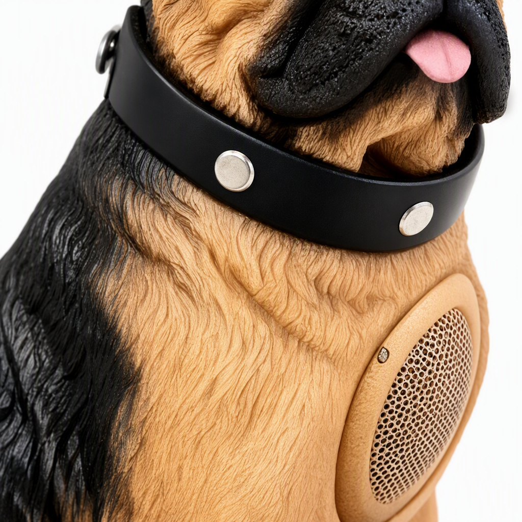 A new creative Bluetooth speaker in the shape of a German Shepherd wearing sunglasses Application Scenario