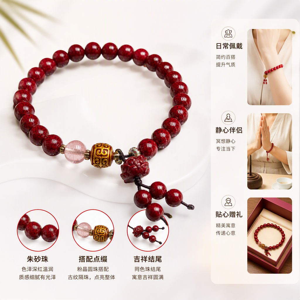 Cinabrio cadena de mano moda cadena de cuentas rojas pulsera vintage hecho a mano tejido colorido pareja mujer accesorios de mano tendencia emparejamiento