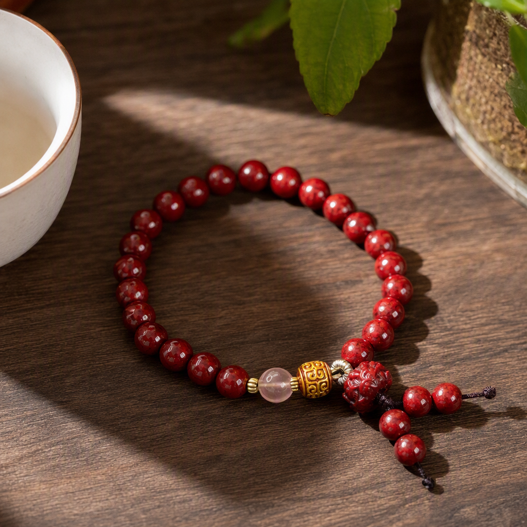 Cinabrio cadena de mano moda cadena de cuentas rojas pulsera vintage hecho a mano tejido colorido pareja mujer accesorios de mano tendencia emparejamiento details Picture