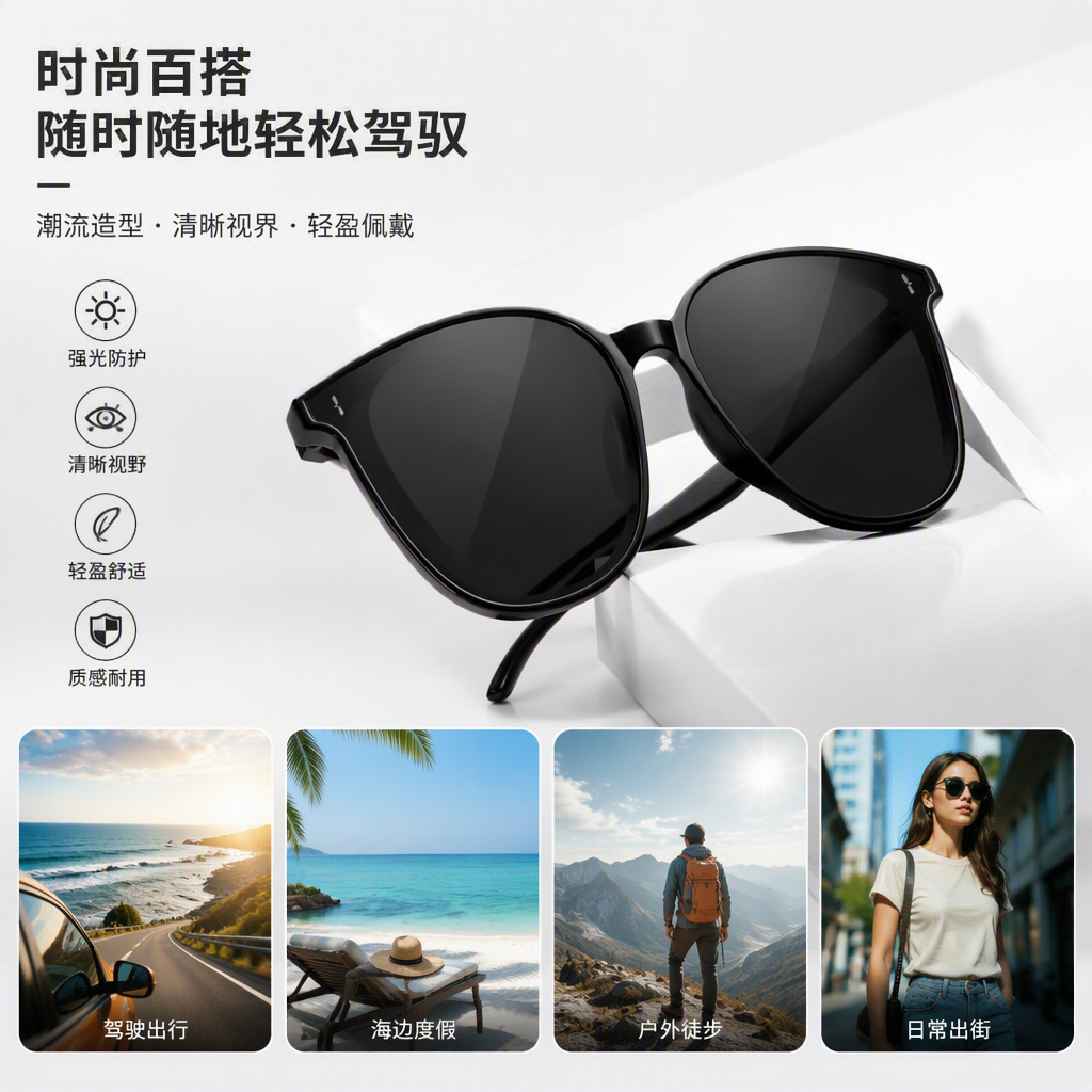Fashionable polarized sunglasses, men's UV-protective black sunglasses, driving casual and trendy polarized sunglasses