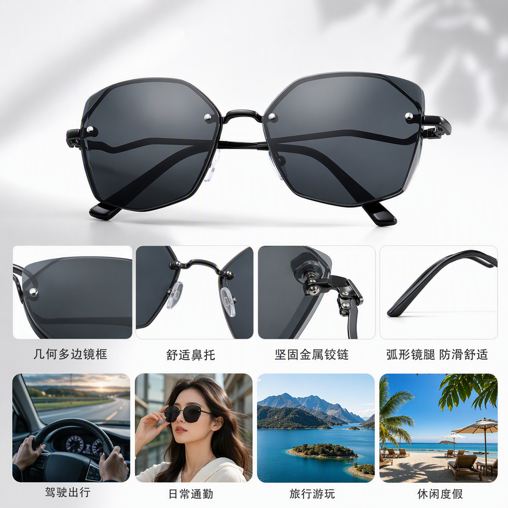 Moda negro poligonal gafas de sol polarizadas gafas de sol para hombres tendencia polarizador anti uv gafas de conducción para hombres y mujeres