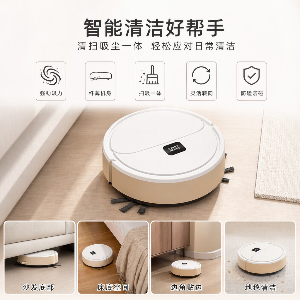 Intelligent vacuum and sweeping robot, a fully automatic, silent, charging floor cleaning wonder and household helper Specification image