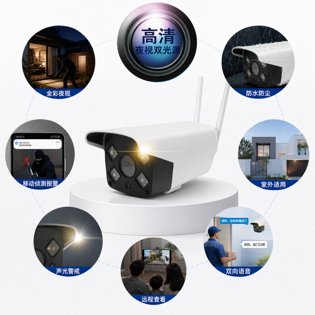 High-definition night vision waterproof surveillance camera, home security monitoring equipment, outdoor monitoring system
