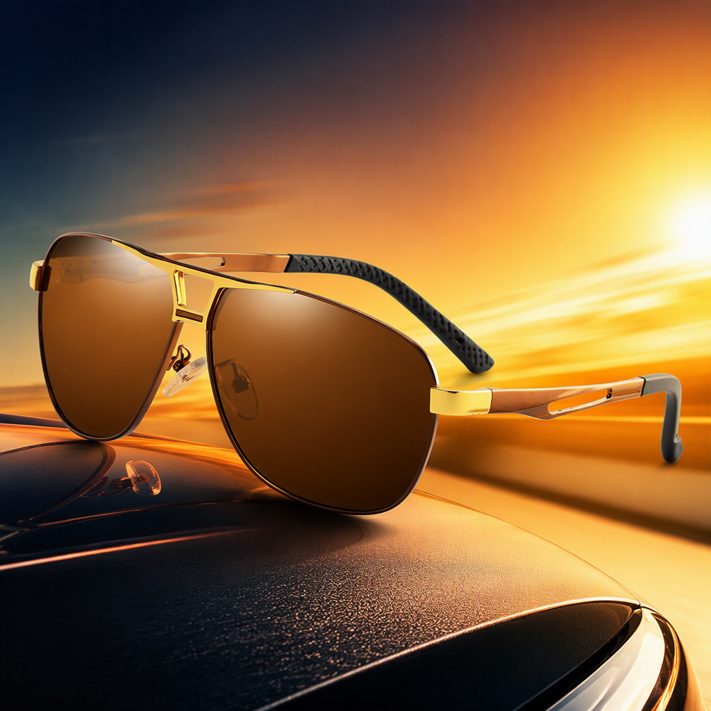 Fashionable metal-framed brown lens sunglasses with polarized UV protection for both men and women Specification image