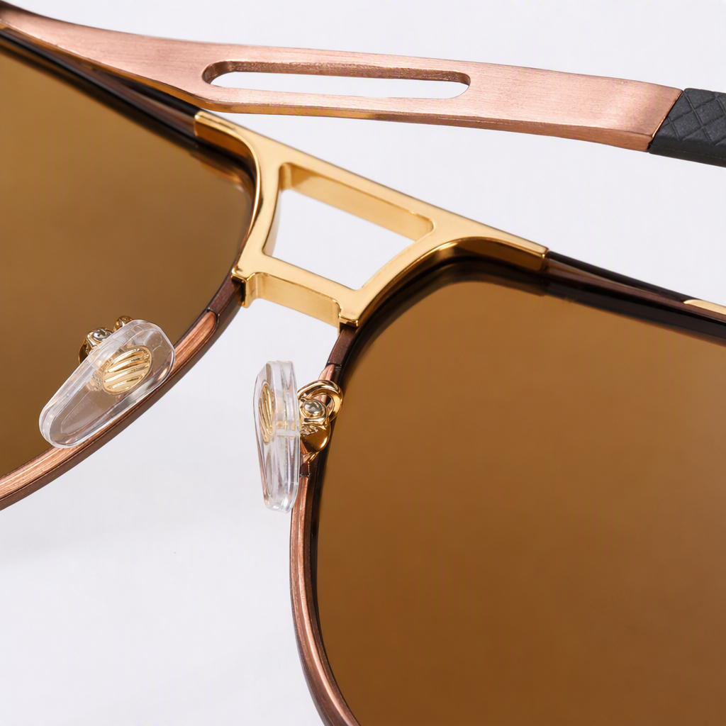 Fashionable metal-framed brown lens sunglasses with polarized UV protection for both men and women Application Scenario