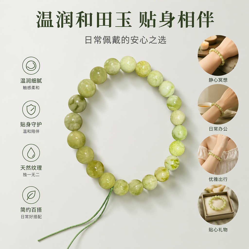 天然绿珠串手链时尚简约手工编织男女款休闲配饰礼品