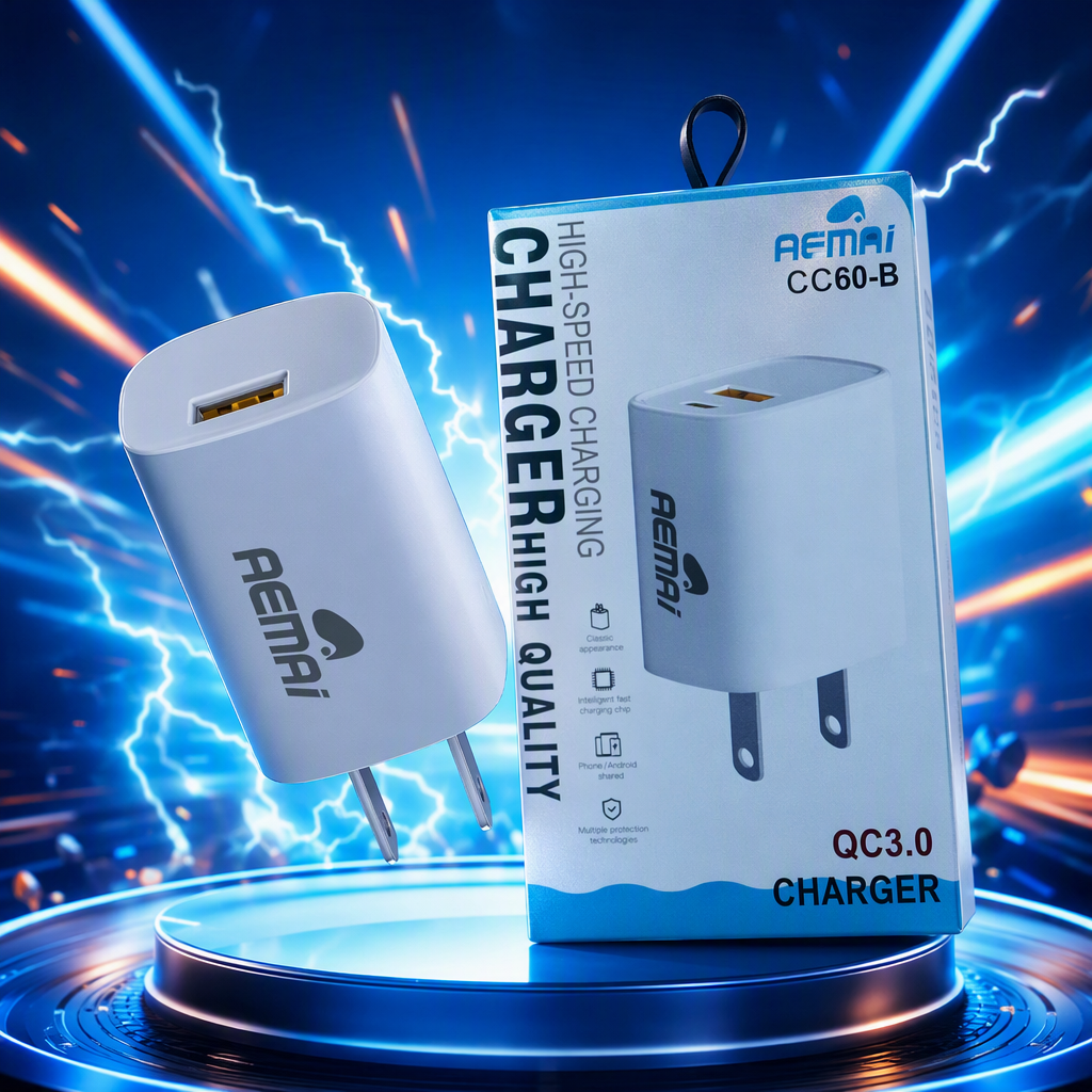 The multi-functional portable fast charging adapter supports fast charging. It is a gray power adapter and a universal charger for mobile phones and tablets Specification image