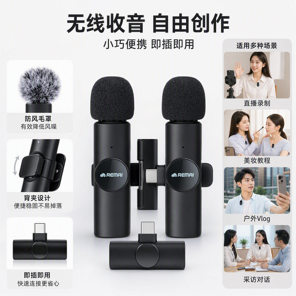 Professional wireless microphone set, black handheld lapel, microphone equipment for conference speeches and hosting