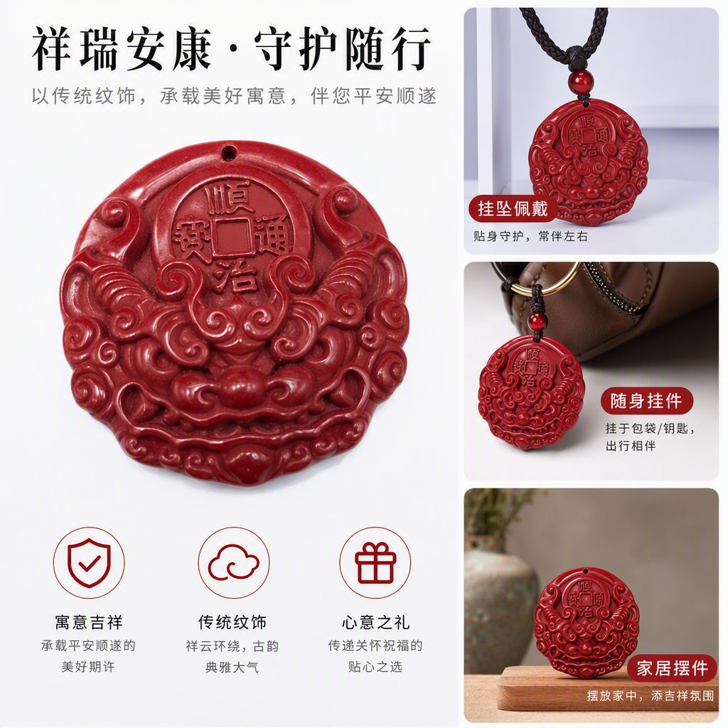 Colgante cinabrio de alto contenido vintage rojo tallado artículos colgante moda tendencia personalidad versátil accesorios selección de regalos