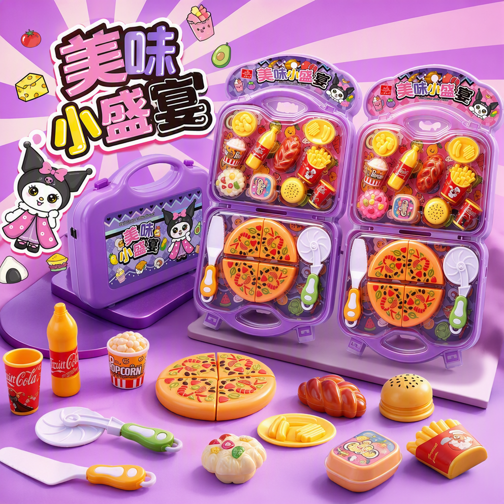 Purple children's lunch box, food toy set, portable, creative and multi-functional children's tableware gift box, fun learning supplies Specification image