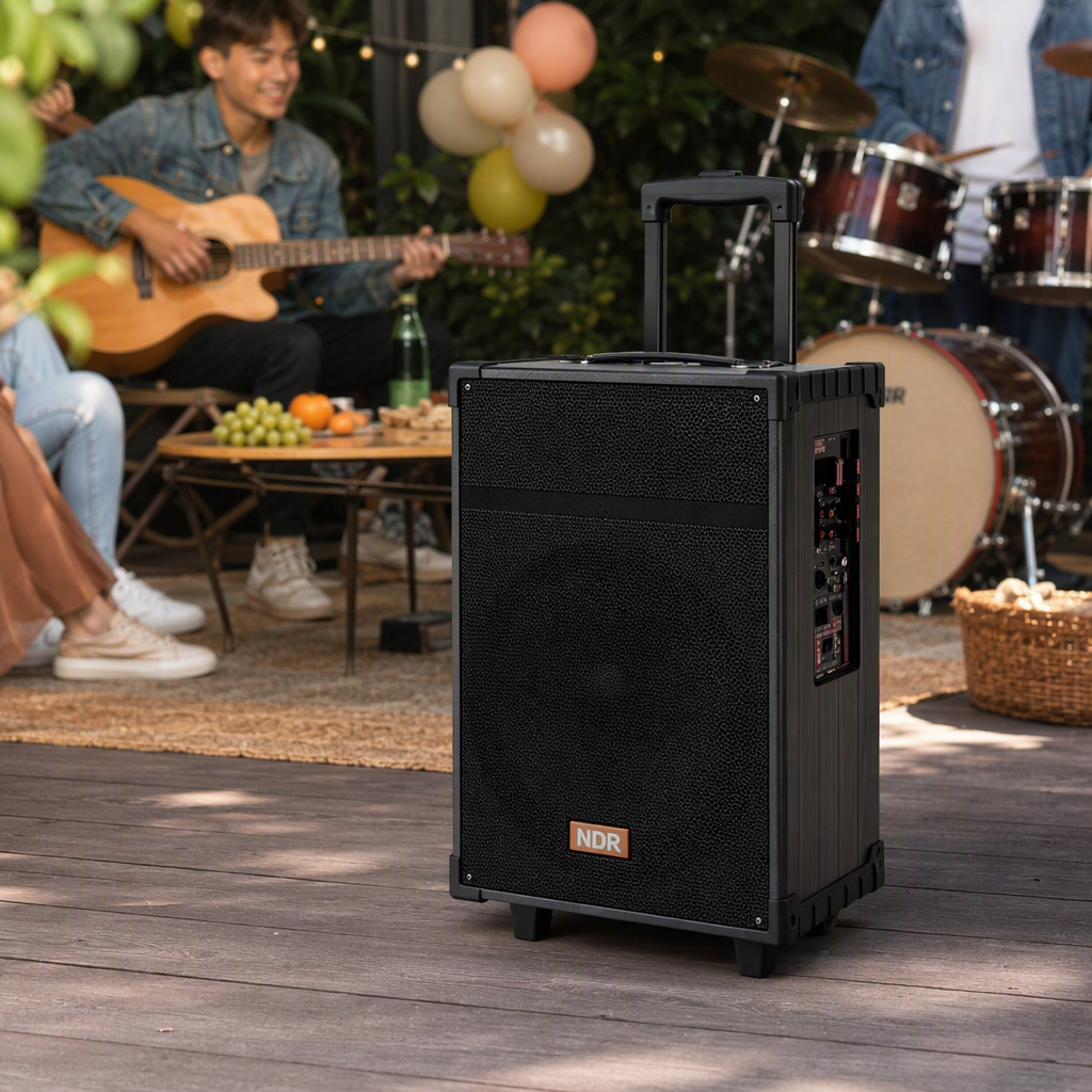 Bluetooth audio negro altavoz portátil con barra de tracción ruedas panel de interfaz lateral nuevo Item Picture